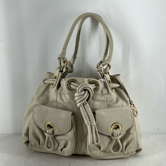 Michael Kors Womens Beige Leather Satchel Shoulder Bag - Picture 1 of 9